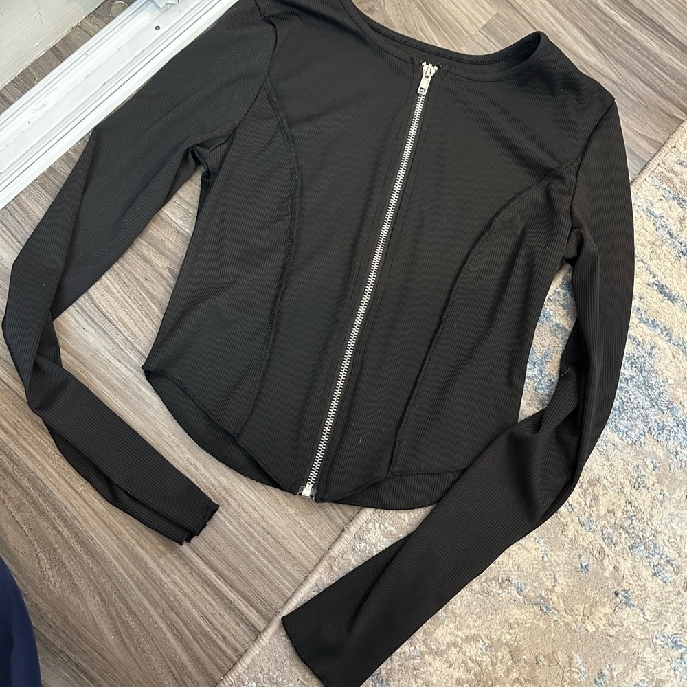 SHEIN Black Long Sleeve Zippered Blouse